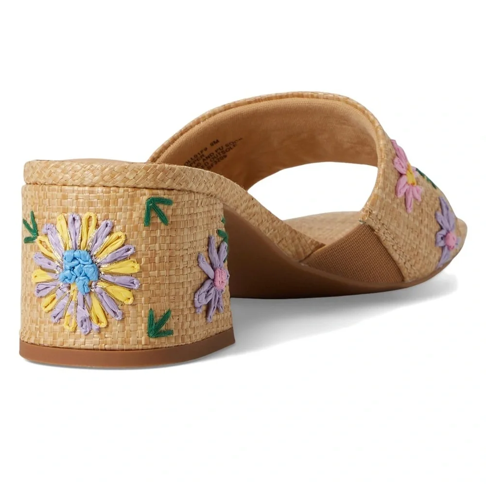 Anne Klein Floral Embroidered‎ Dolls Raffia Tan NEW Mules Size 6.5 - Picture 5 of 6